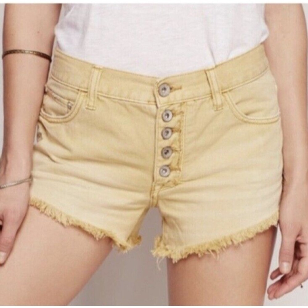Free People Shorts Size 26 Yellow Gold Runaway Slouch Cutoff Fly Buttons Denim